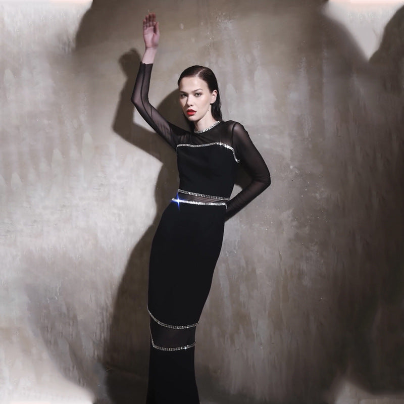 Black Mesh Long Sleeve Sexy Bandage Dresses