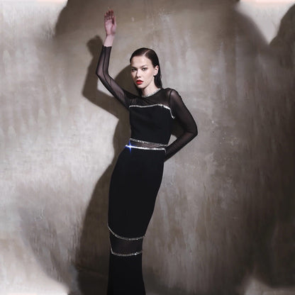 Black Mesh Long Sleeve Sexy Bandage Dresses