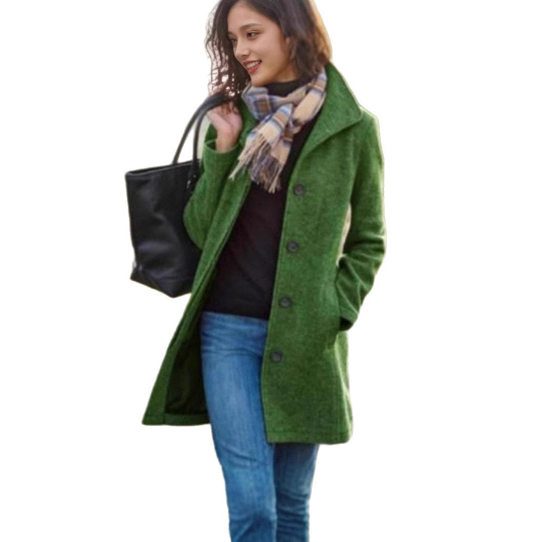 Women's Fashion Thick Woolen Solid Color Long Coats
