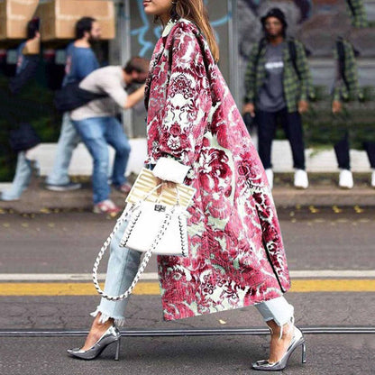 Women's Fashion Loose Ankle Print Woolen Printing Coats