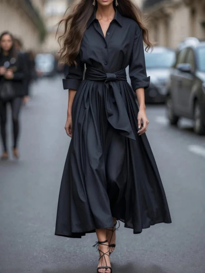 Women's Shirts Collar Solid Color Maxi Dress Dresses