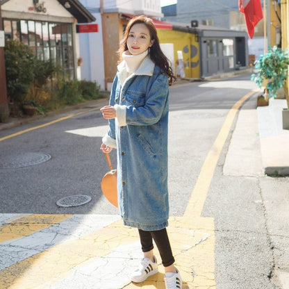 Women's Style Loose Lapels Lamb Wool Denim Coats
