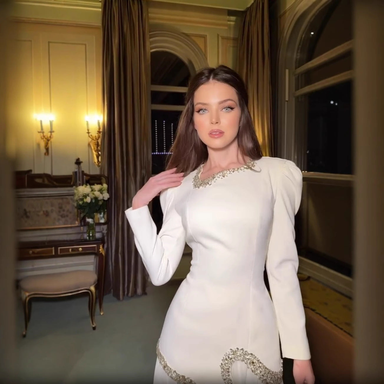 Women's Stylish Sexy Rhinestone Pleated Dress Dresses