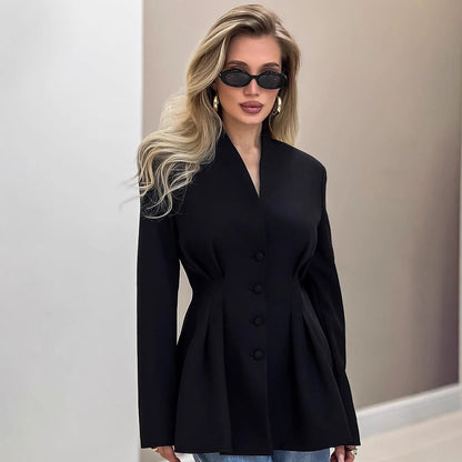 Women's Elegant Slim Fit Black Small Commuter Jackets