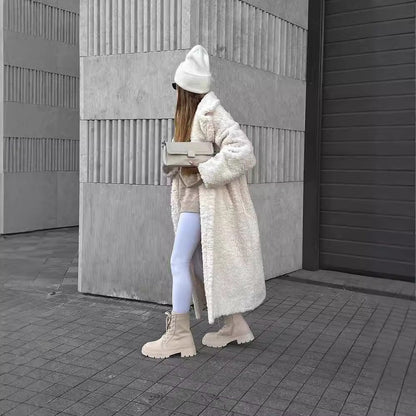 Women's Temperament Commute Long Sleeve Lapel Plush Coats