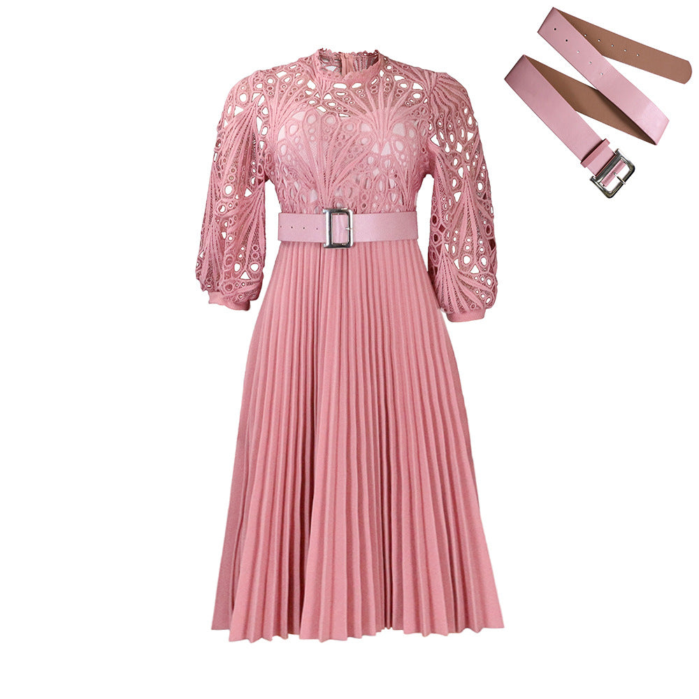 Women's Lace Crochet Sexy Cutout Pleated Stitching Dresses