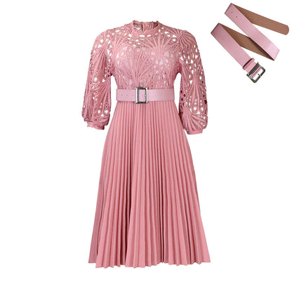 Women's Lace Crochet Sexy Cutout Pleated Stitching Dresses