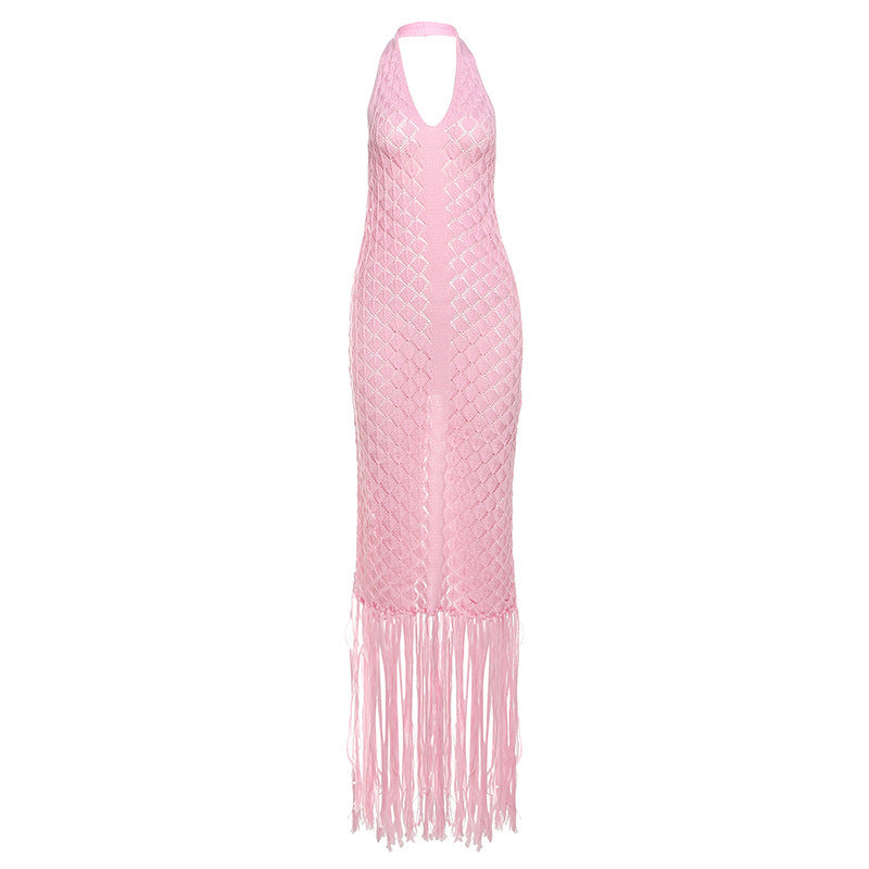 Women's Sexy Solid Color Mesh Knitted Beach Dresses
