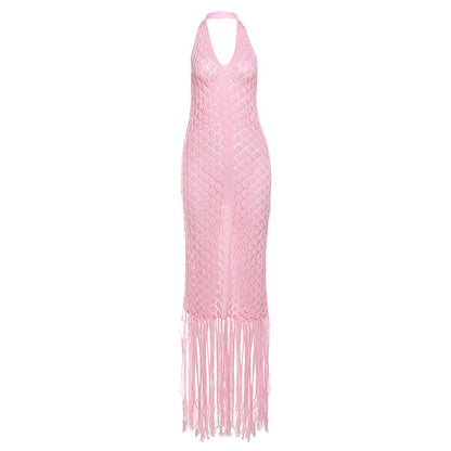 Women's Sexy Solid Color Mesh Knitted Beach Dresses