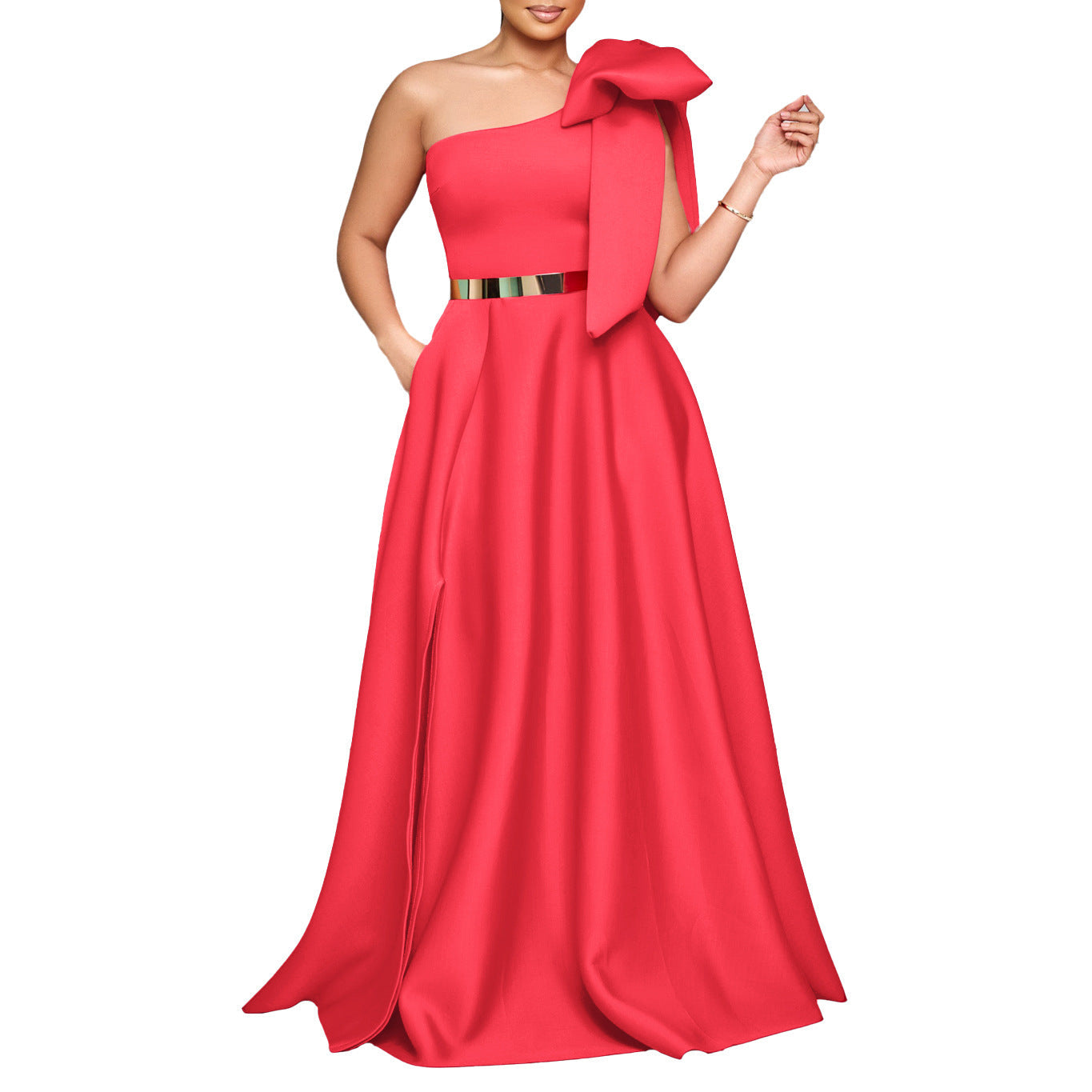 Graceful Fashionable Oblique Shoulder Bow Banquet Dresses