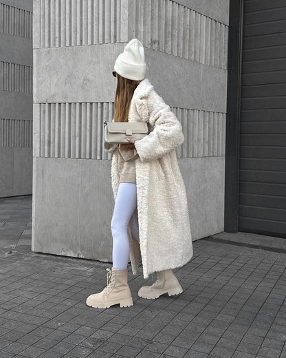 Women's Temperament Commute Long Sleeve Lapel Plush Coats