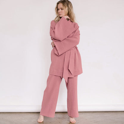 Women's French Style Loose Trousers Gauze Two-piece Solid Suits