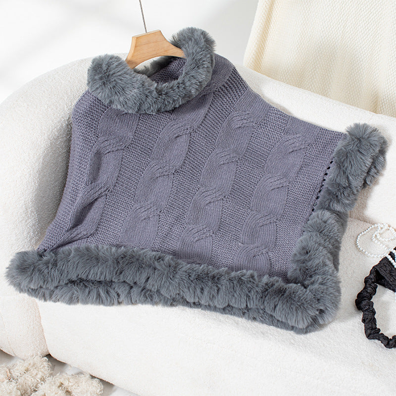 Women's Rex Rabbit Fur Collar Thick Pullover Sweaters
