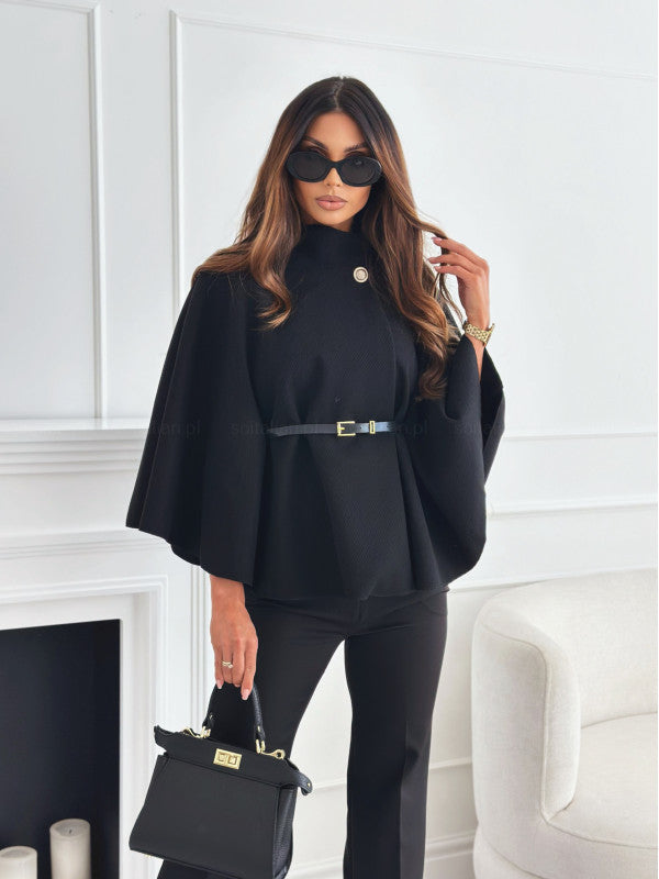 Solid Color Waist Tight Strap Woolen Coats
