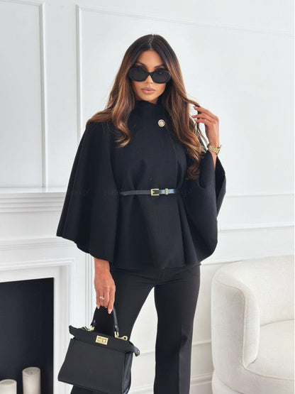 Solid Color Waist Tight Strap Woolen Coats