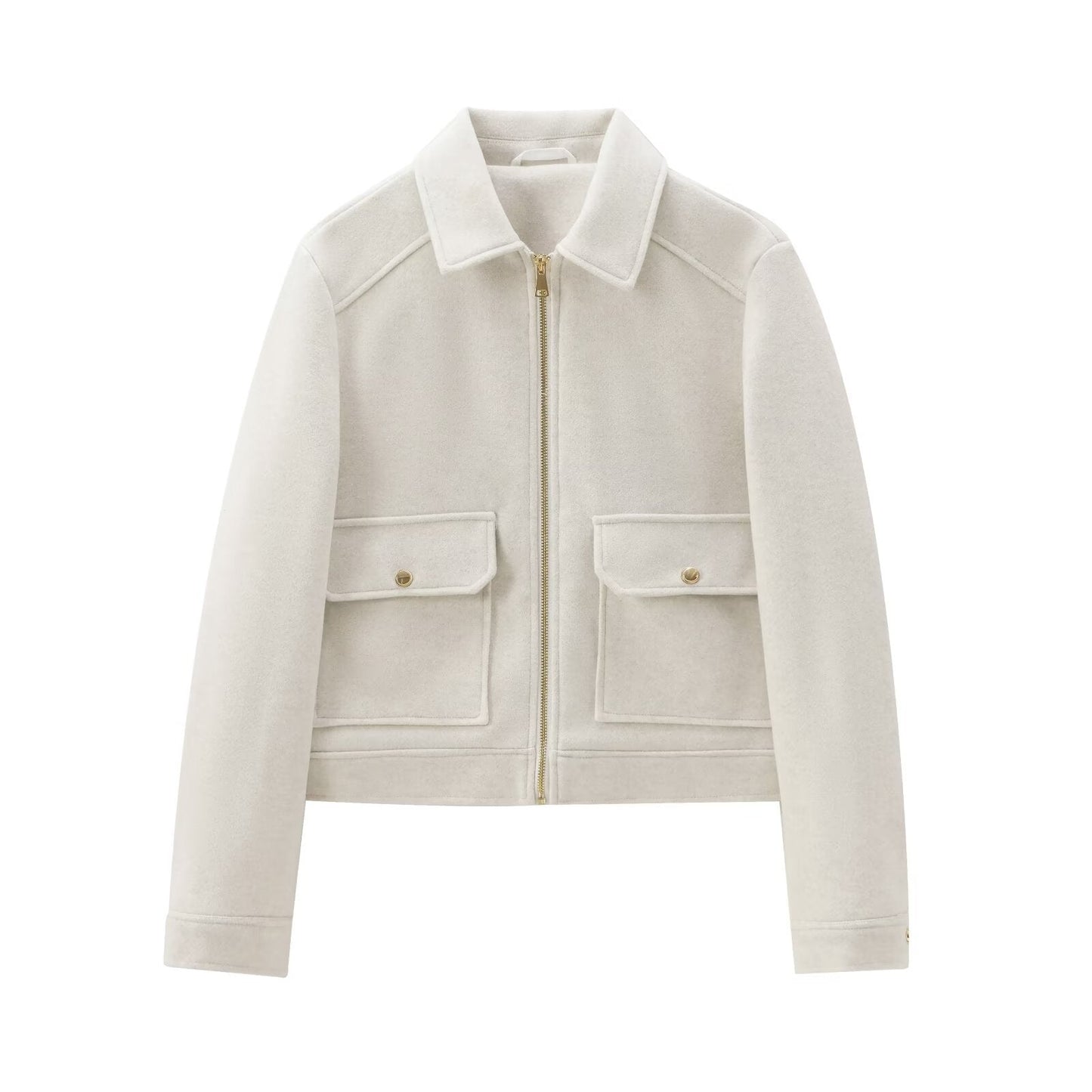 Women's Zipper Ornament Soft Long Sleeve Lapel Coats