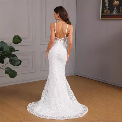Women's Sexy Sleeveless Strap Trailing Slim Dress Wedding Dresses