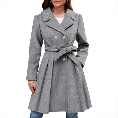 Women's Slim Double-breasted Notched Lapel Woolen With Coats