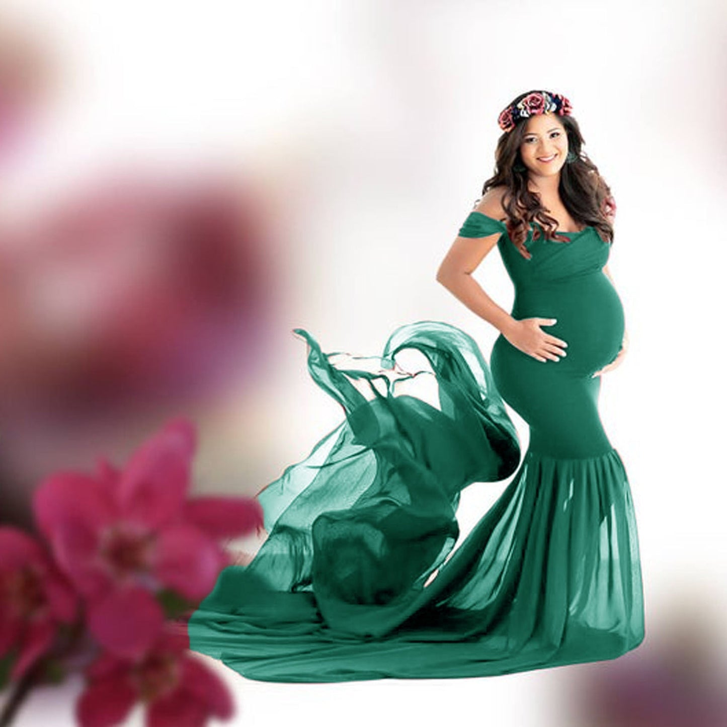 Women's Mercerized Cotton With Chiffon Floating Tail Dresses