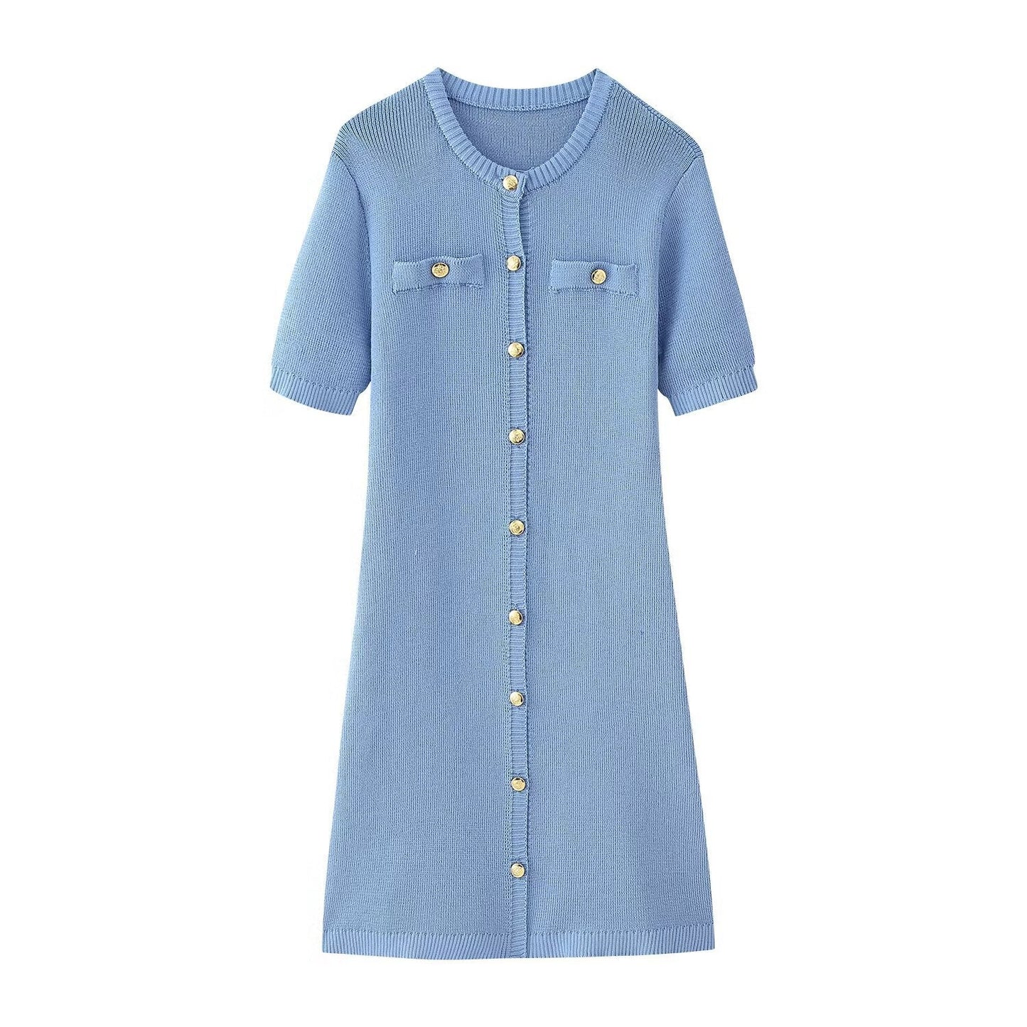 Women's Summer Fashion Round Neck Single-breasted Sleeve Dresses