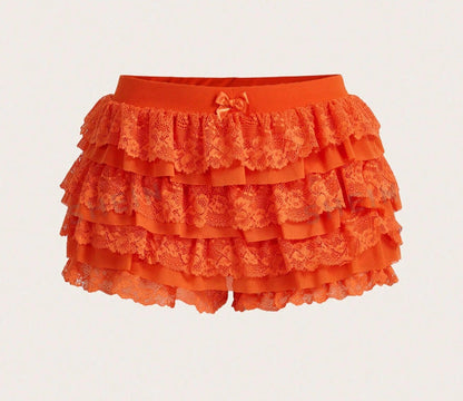 Beach Hot Ruffled Wave Solid Color Shorts