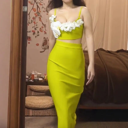 Women's Three-dimensional Flower Bandage Dress Party Seaside Suits