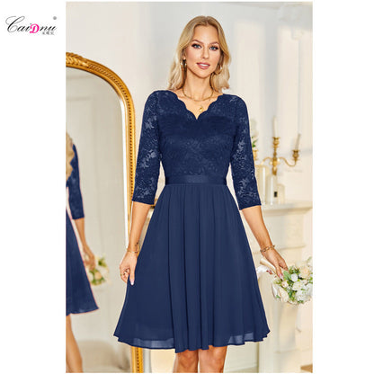 Simple European Chiffon Dress Sexy Lace Dresses