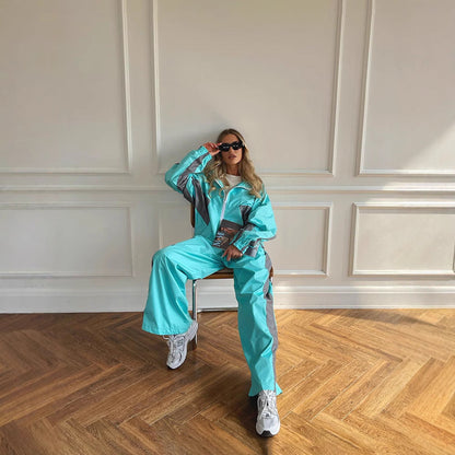 Women's Casual Fashion Loose Color Matching Long Sleeve Zipper Suits