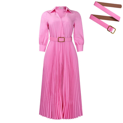 Women's High Waist Temperament Pleated Solid Color Dresses