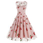 Round Neck Sleeveless Valentine's Day Mesh Embroidered Cherry Dresses