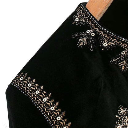 Women's Autumn Printed Black Round Neck Retro Coats
