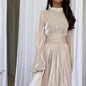 Style Round Neck Waist Trimming Pleated Dresses