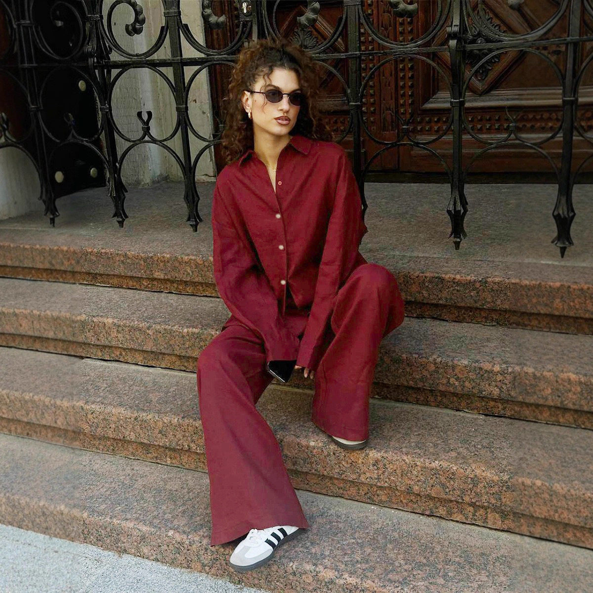 Women's Fashion Casual Loose Long-sleeved Shirt Trousers Suits