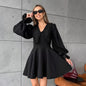 Women's Collar Bell Sleeve French Style Long Dresses