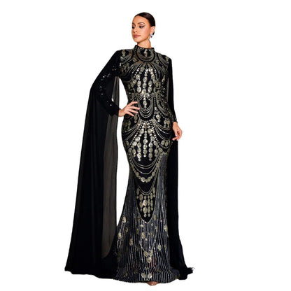 Women's Temperament Sexy Long Sequined Sleeve Round Dresses