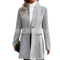 Women's Casual Vertical Pattern Woolen Zipper Coats