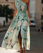 Women's Oblique Shoulder Digital Printing Sleeveless Belt Dresses