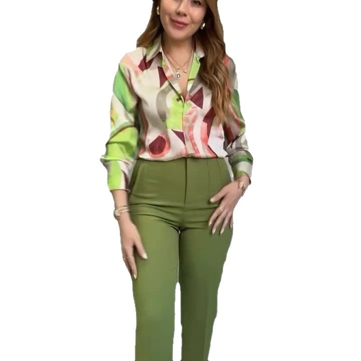 Women's Summer Printed Slim Two-piece Set Fashion Suits
