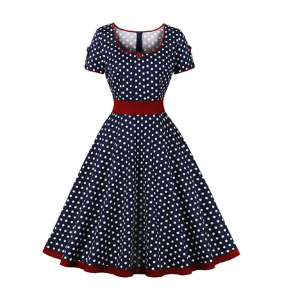 Retro Dots Dress Elegant Big Hem Skirts