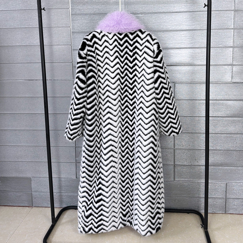 Stitching Contrast Color Super Long Green Fruit Coats