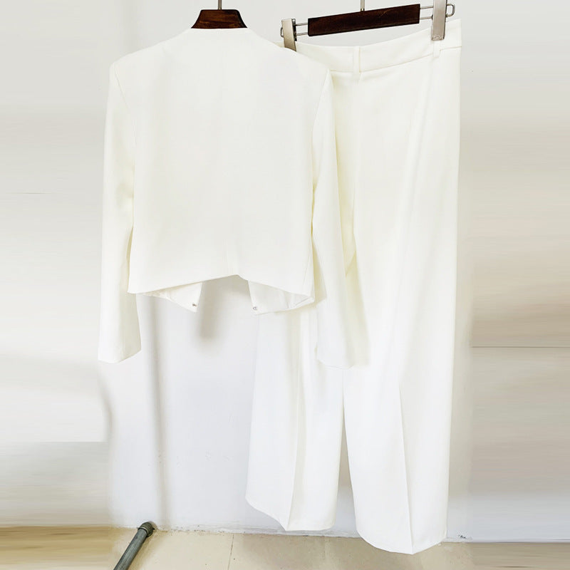 Fashion Round Neck Bead Wide Leg Suits