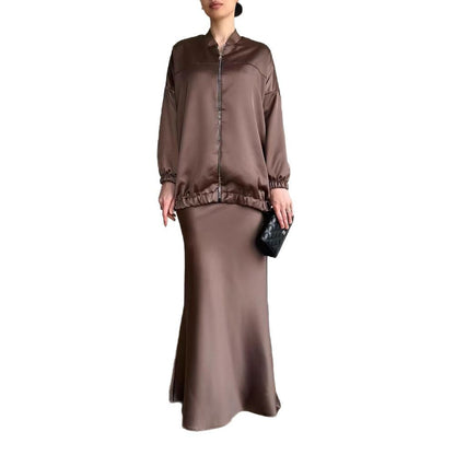 Women's High-grade Solid Color Satin Long Sleeve Jackets