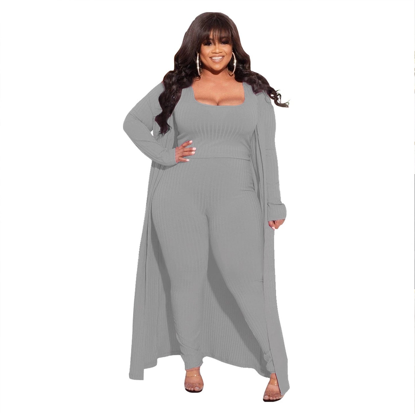 Elastic Sunken Stripe Three-piece Large Fashion Suits