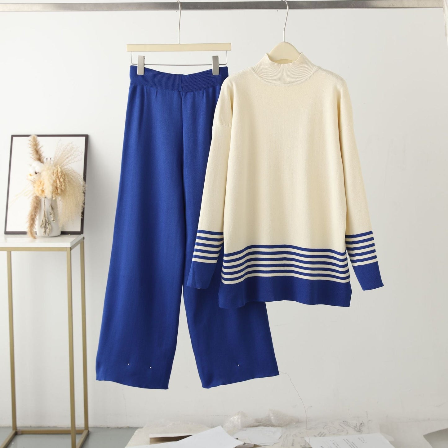 Women's Casual Fashion Set Fashionable Reducing Age Knitted Wide Suits