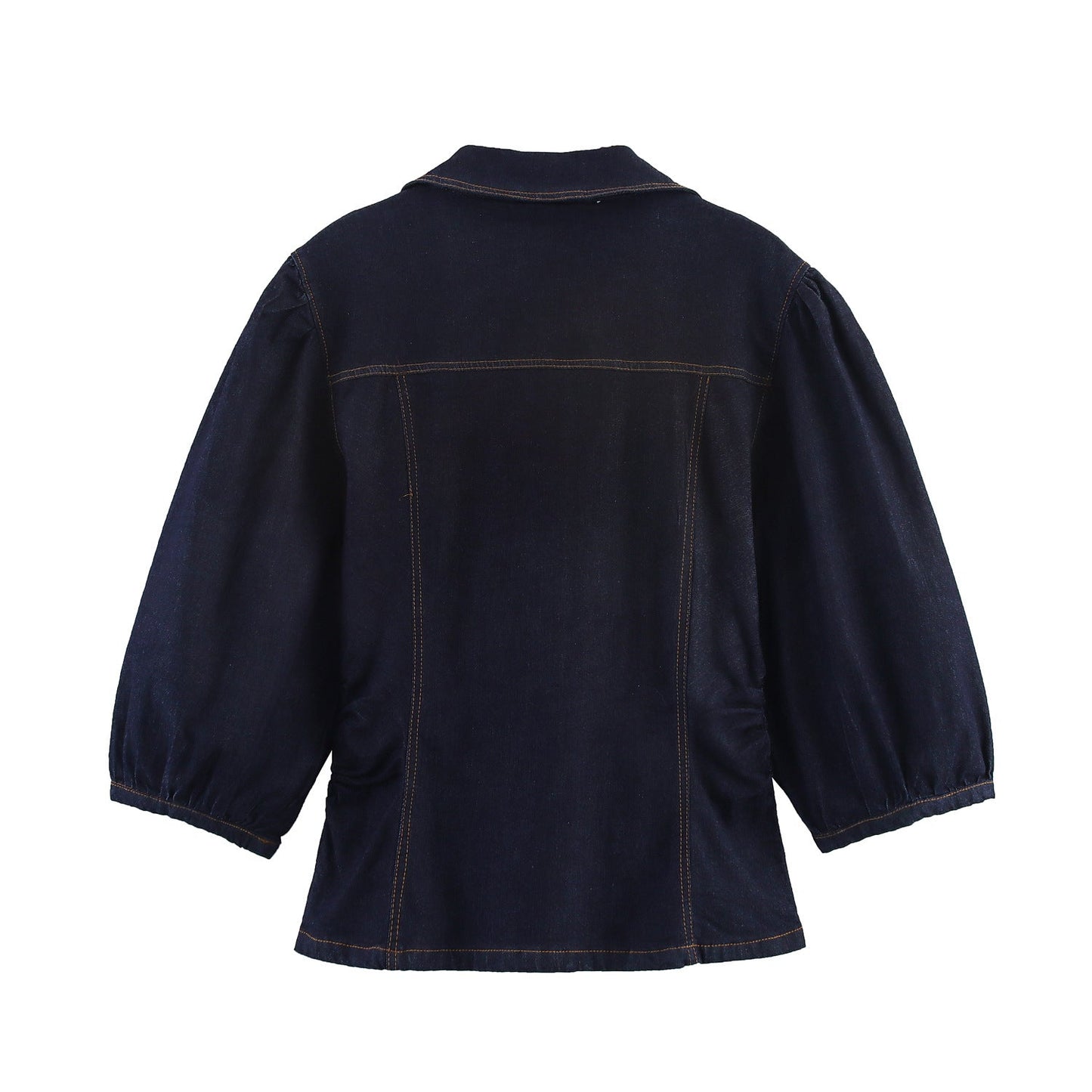 Women's Slim Denim Puff Sleeve Shirt Flared Suits