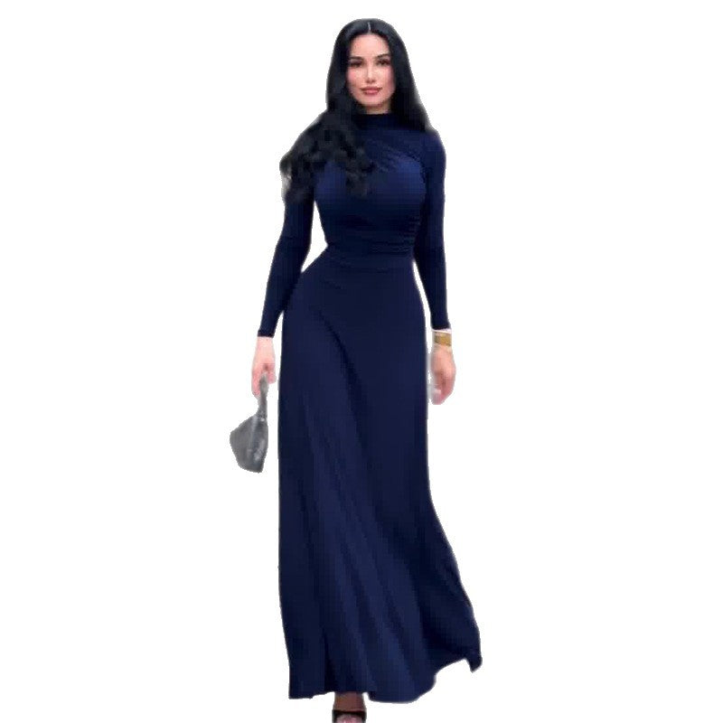 Women's Long Sleeves Slim Fit Dark Blue Dresses