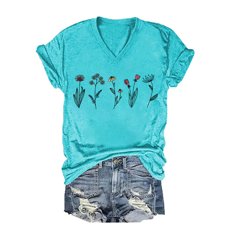 Women's Duplex Printing Sleeve Pullover T-shirt Summer Blouses