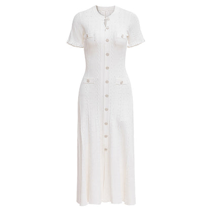 High Quality French Style Temperament Sleeve Hollow Thread Dresses