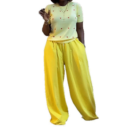 Women's Summer Sweet Fashion Round Neck Love Suits