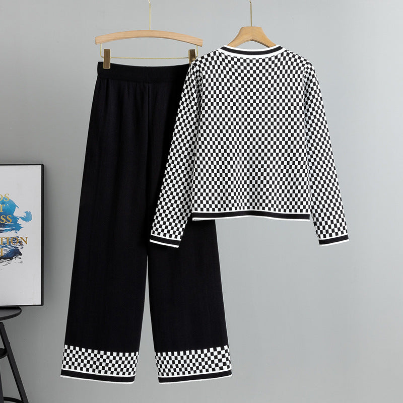 Women's Plaid Fashion Casual Knitted Two-piece Suits